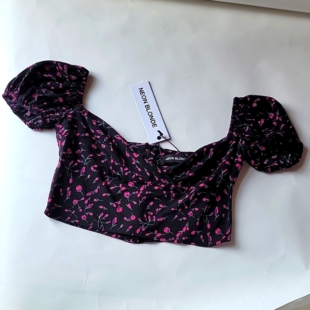 Neon Blonde Floral bud Crop top